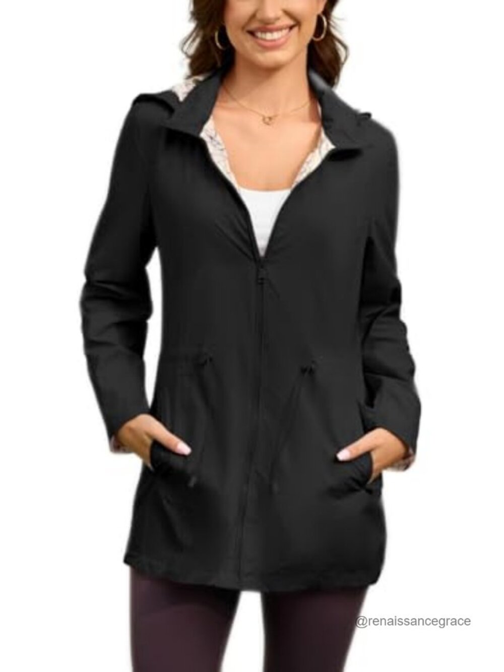 Women's Waterproof Rain Jacket Long Lightweight Hooded Windbreaker Travel Coat
